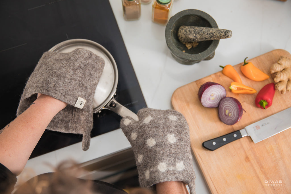 Shanti Collection | Felted Wool - Oven Mitt + Hot Pad Set