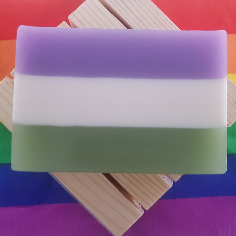 Bar of Soap in Non-Binary Pride Flag Colors: Lavender, White, and Green